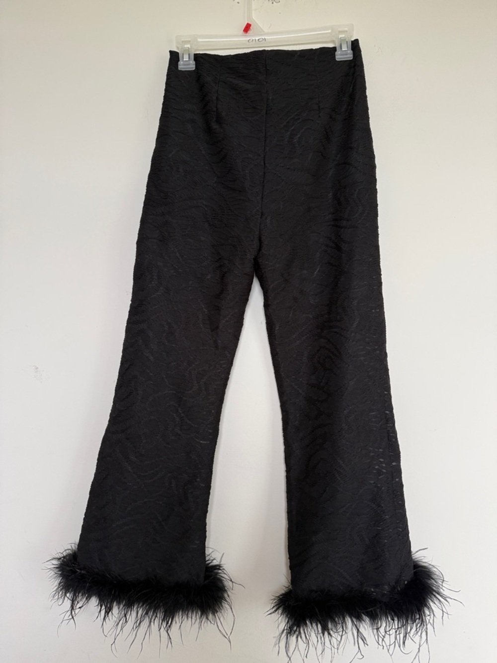 Amylynn Black Textured Pants with Feather Trim - Picture 8 of 12
